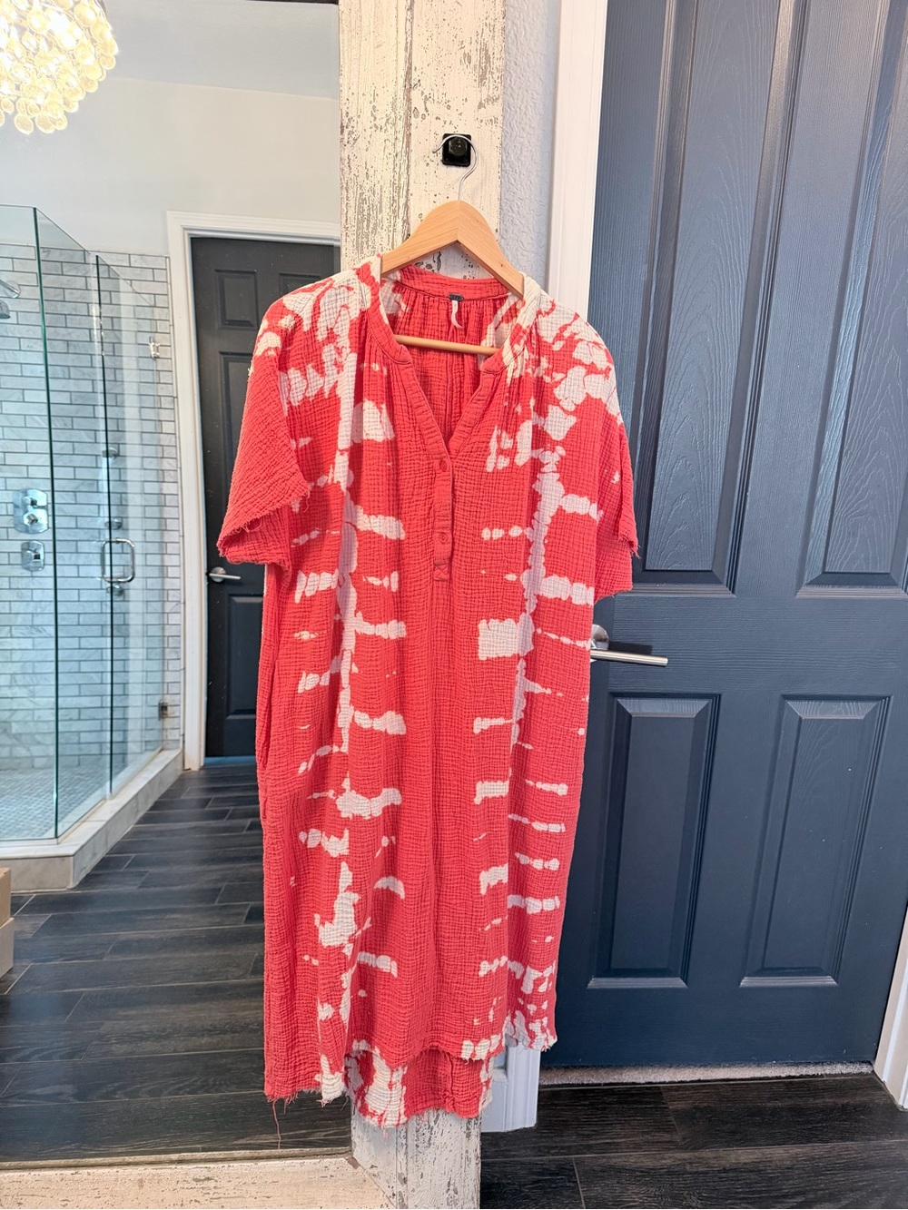 Young Fabulous & Broke Coral and White Tie-Dye Waffle Knit Midi Dress